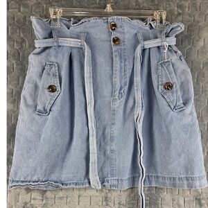 Who What‎ Wear Blue Denim Paperbag Waist Mini Skirt Size 16 Light Wash Cotton